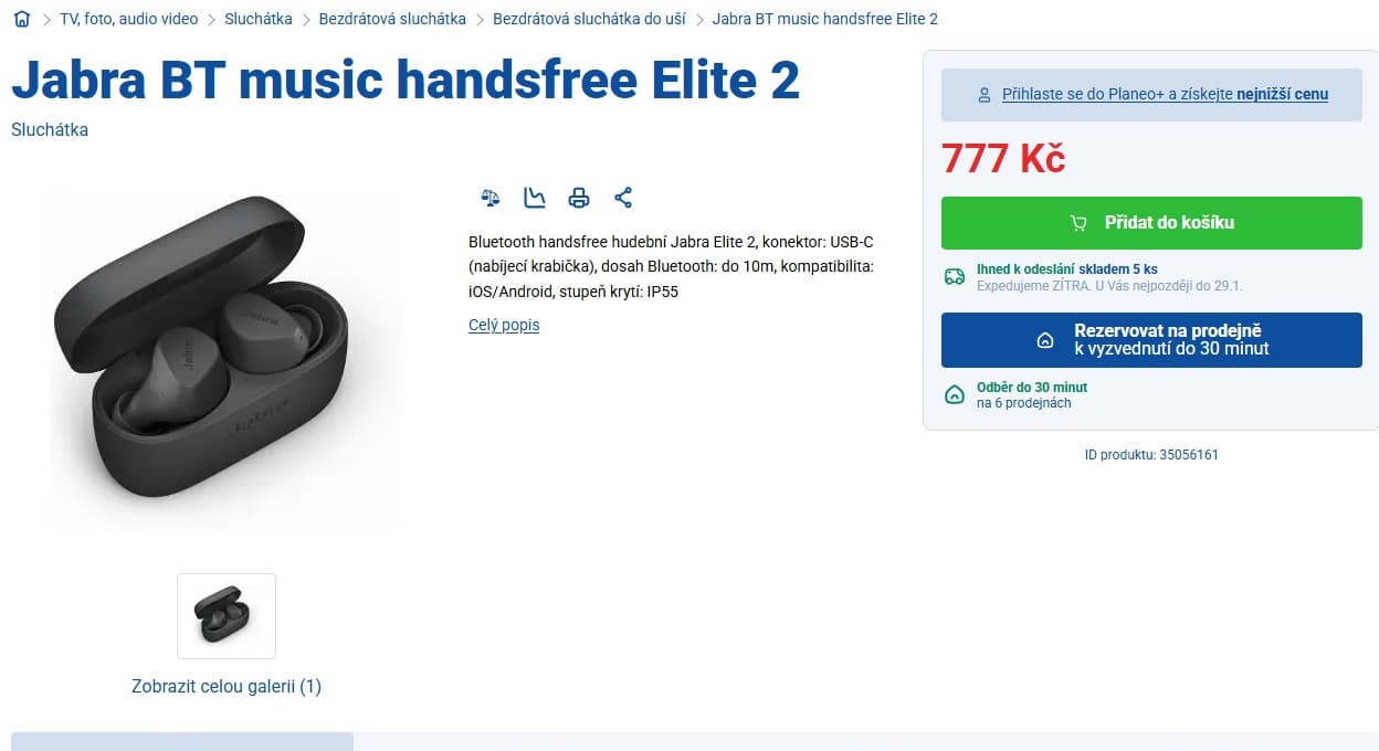 BT sluchátka Jabra Elite 2 TWS, 21hod