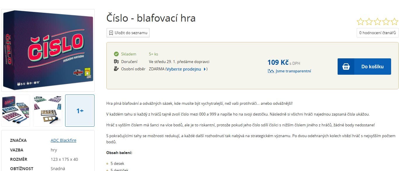 Společenská blafovací hra Číslo