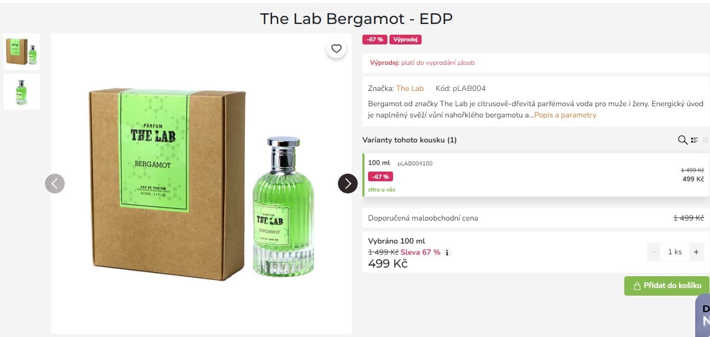 Unisex Bergamot od značky The Lab 100 ml