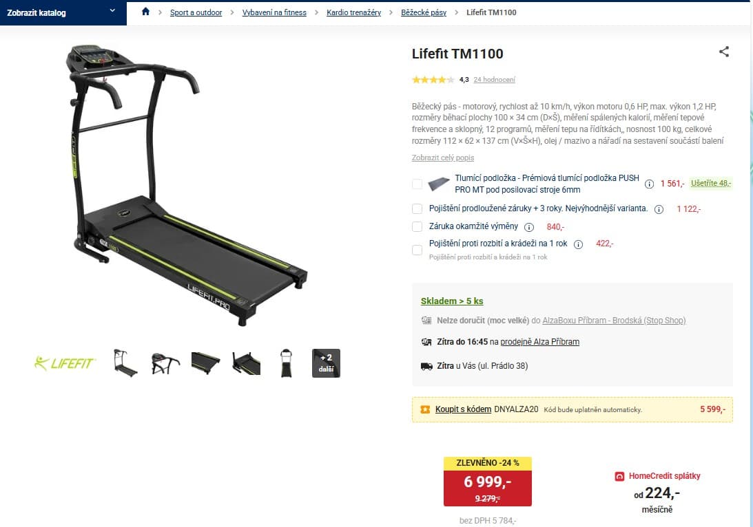 Běžecký pás Lifefit TM1100, až 10 km/h