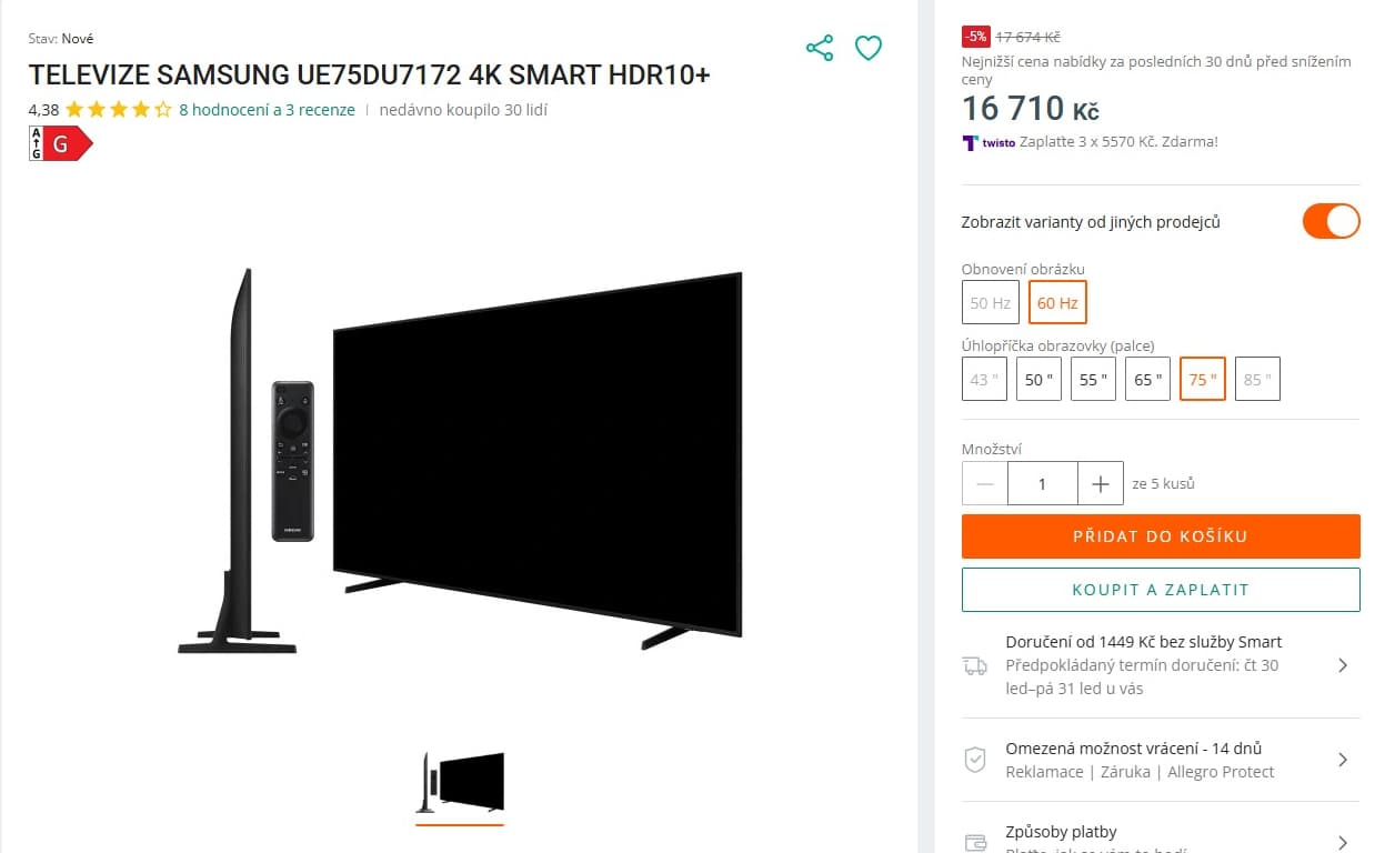 4K Smart TV 189cm, Samsung