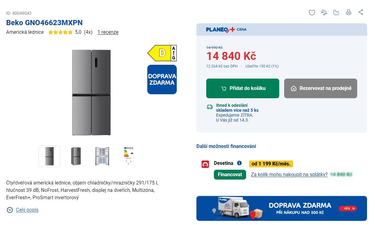 Americká lednice Beko, NoFrost, 180cm