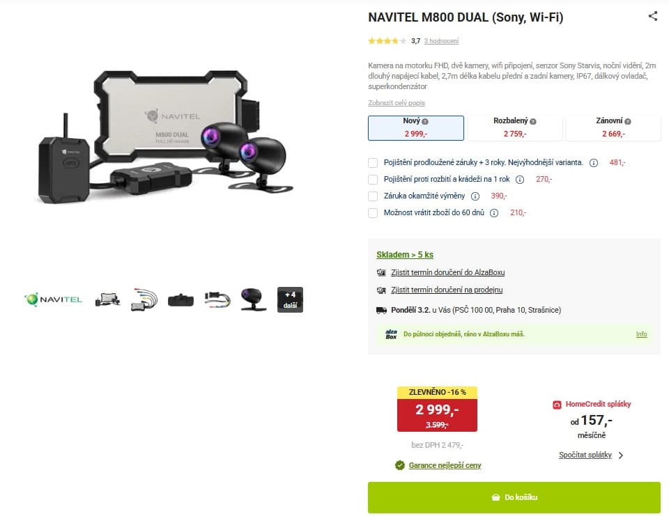 Dual kamera na motorky Navitel, FHD, Wifi