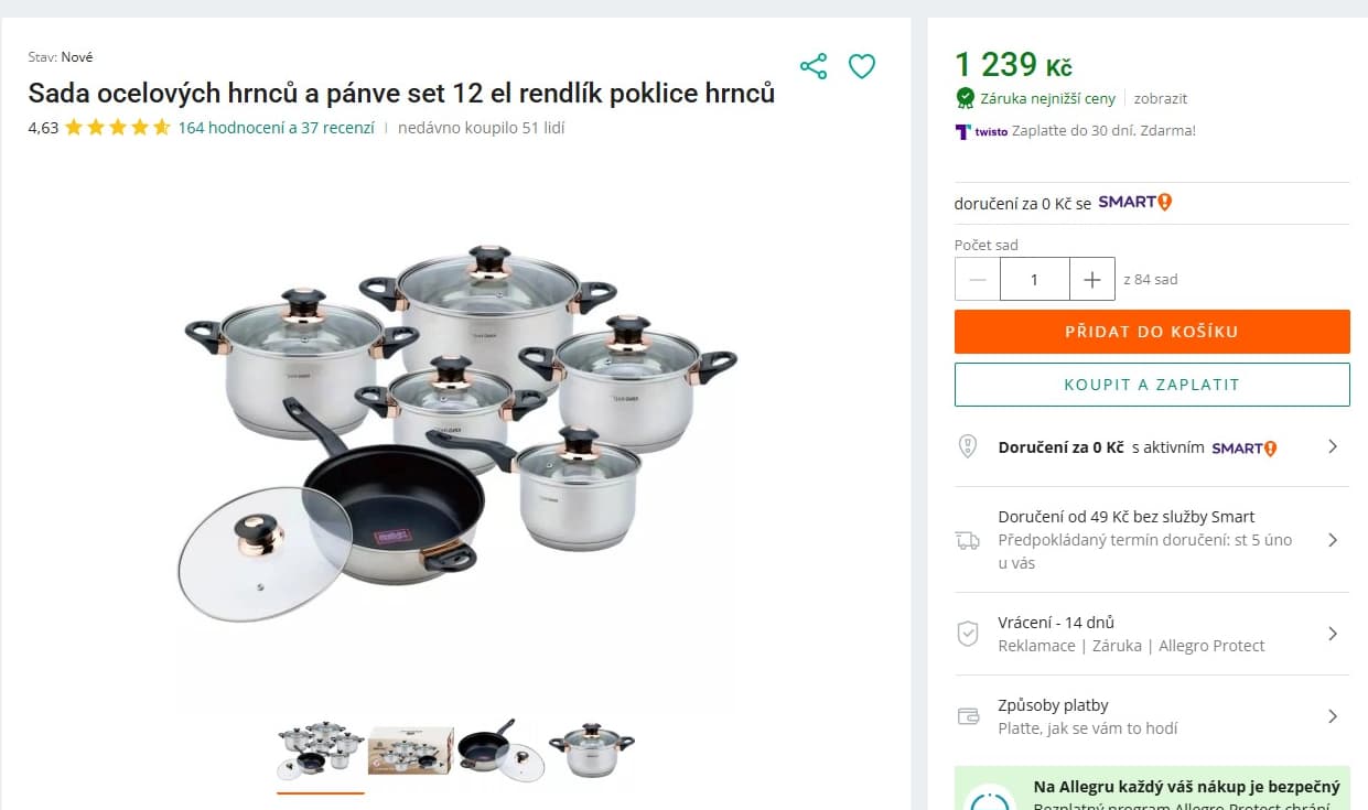 12 dílná sada nádobí Kinghoff, indukce