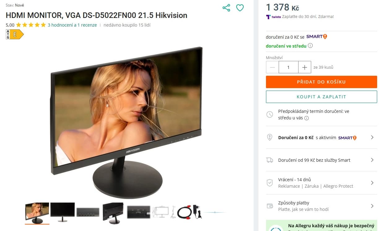PC monitor Hikvision 21,5"