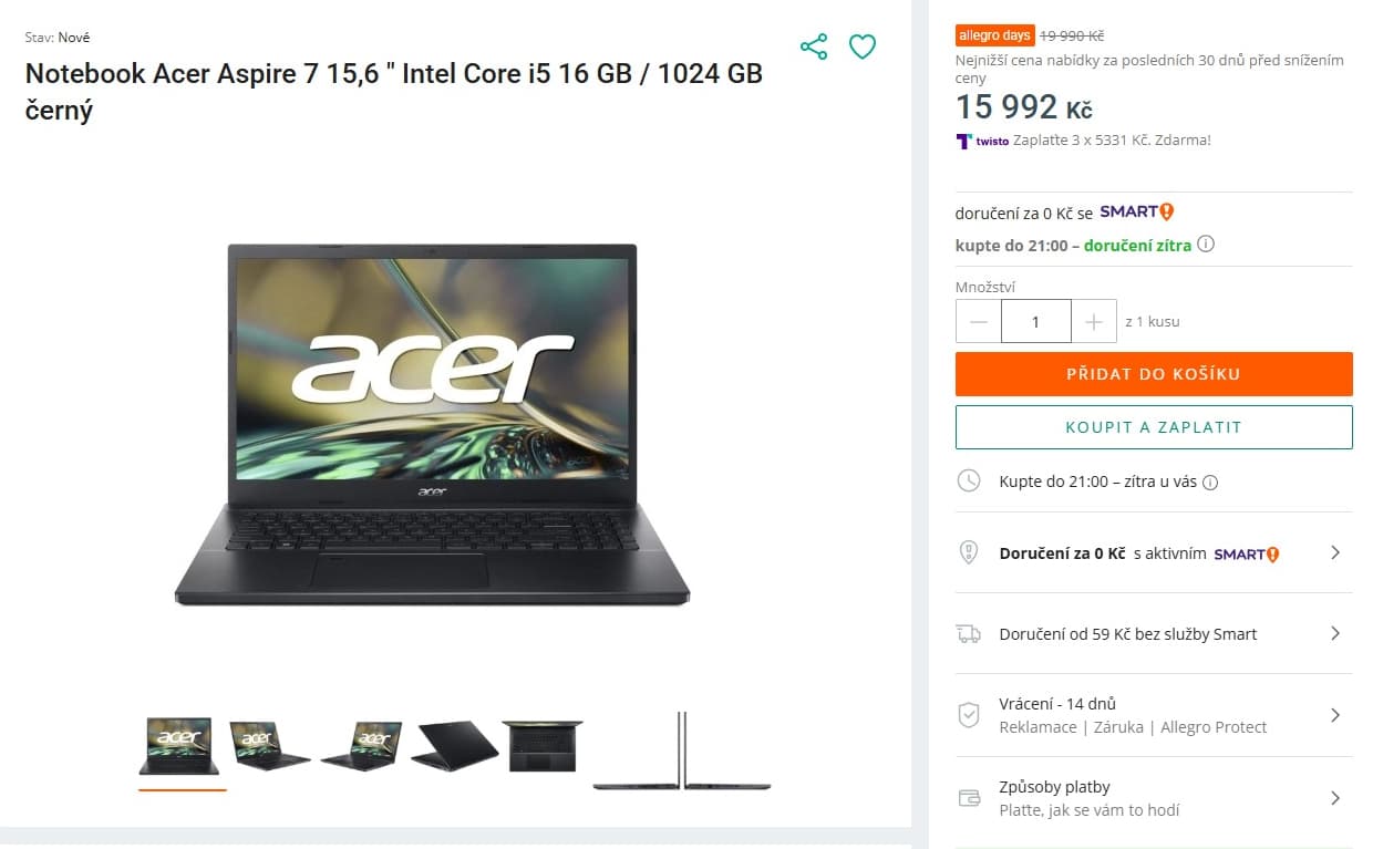 Acer i5 4,4GHz, 16GB RAM, 4GB Nvidia, SSD