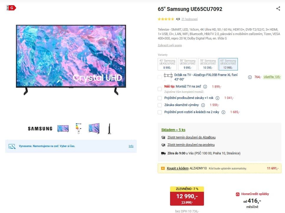4K Smart TV 165 cm Samsung