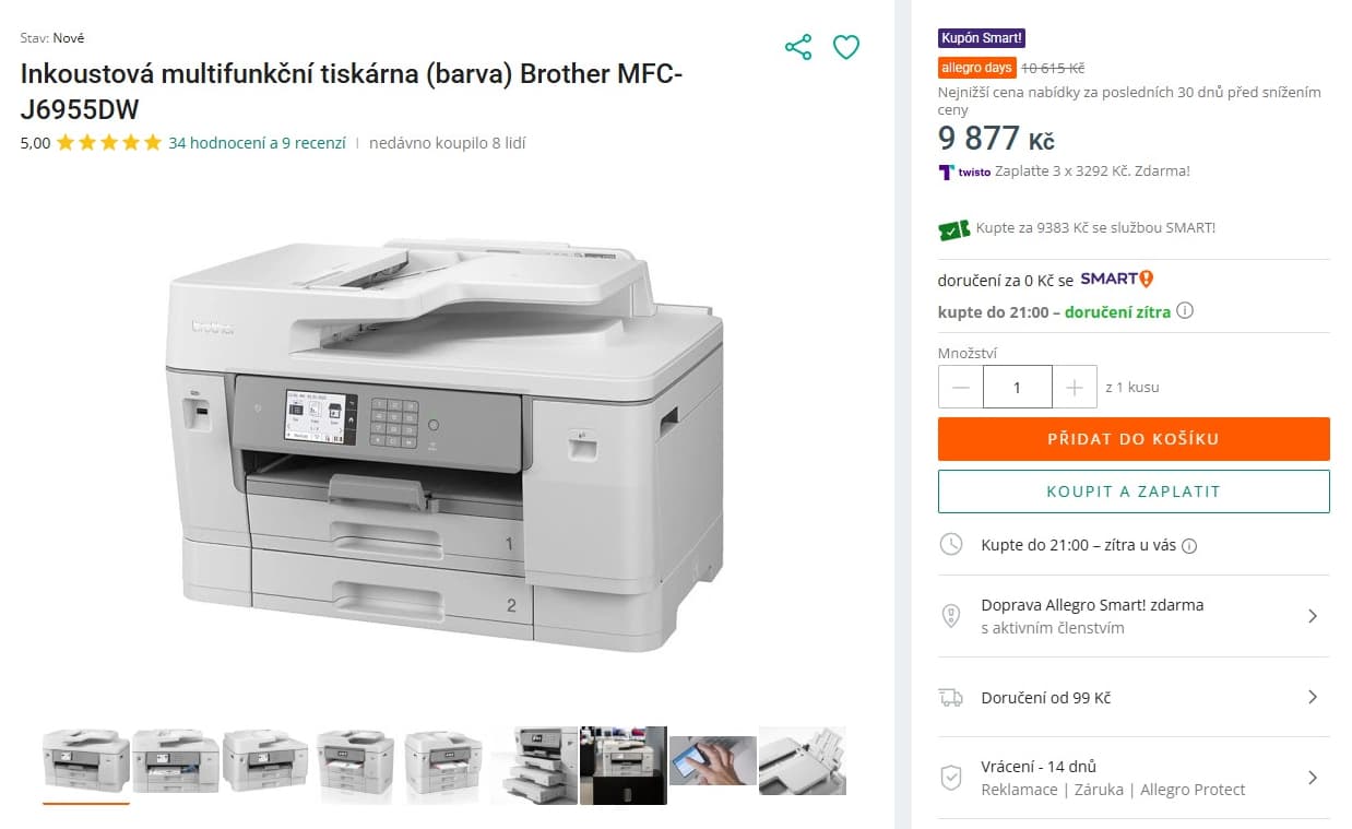 Ink barva multifunkce A3 Brother, Wifi, duplex
