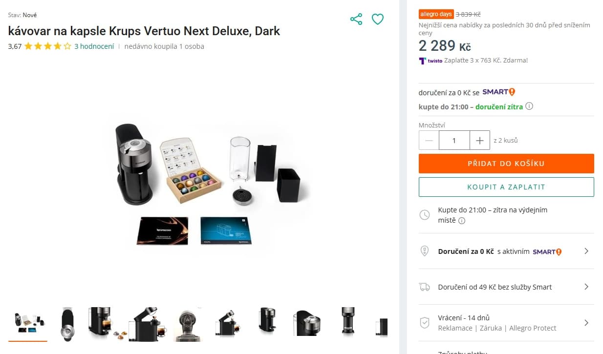 Kapslový kávovar Nespresso, BT, Wifi