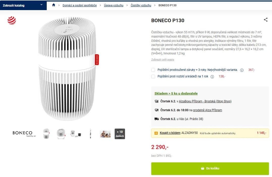 Čistička vzduchu Boneco, HEPA a UV záření