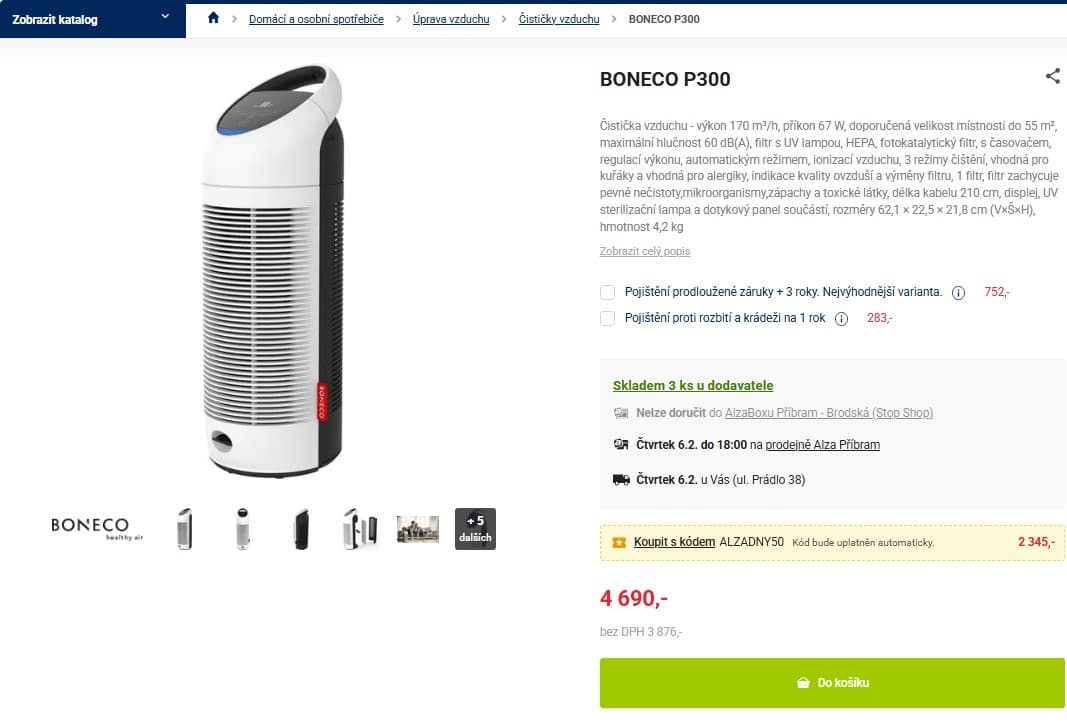 Čistička vzduchu Boneco, 3 typy filtrů