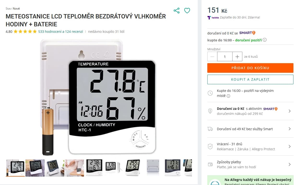Meteostanice, čas, datum, budík