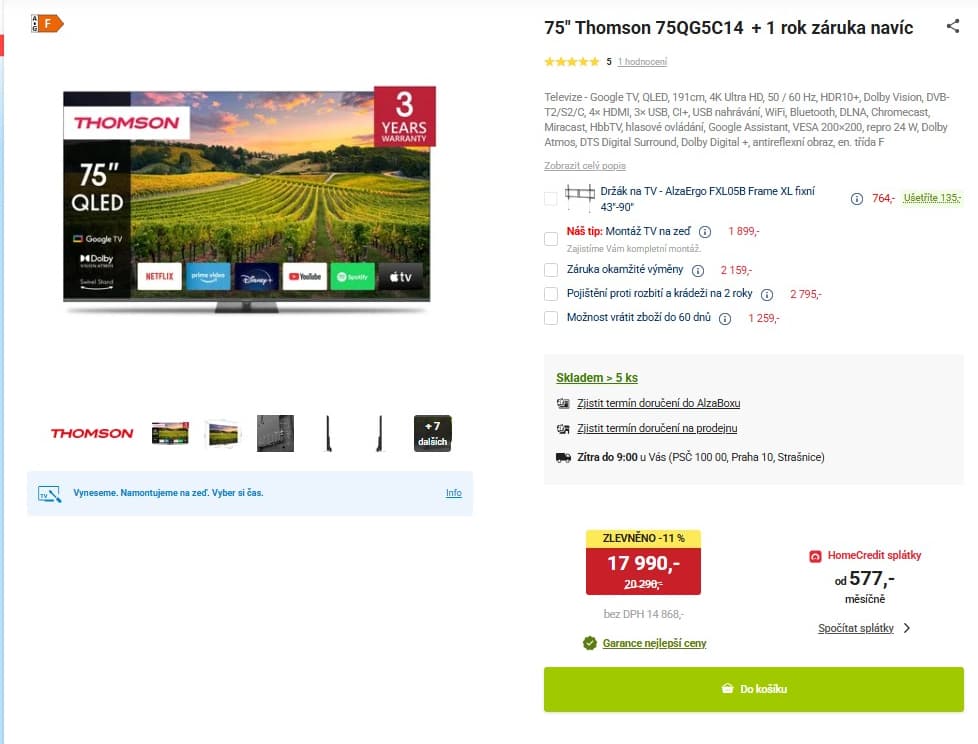 4K QLED Google Atmos TV, 191cm, Thomson