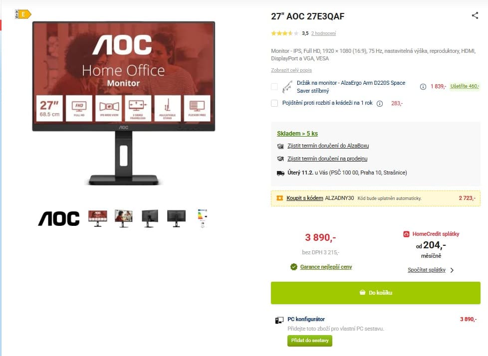 Full HD PC monitor AOC 27", repro
