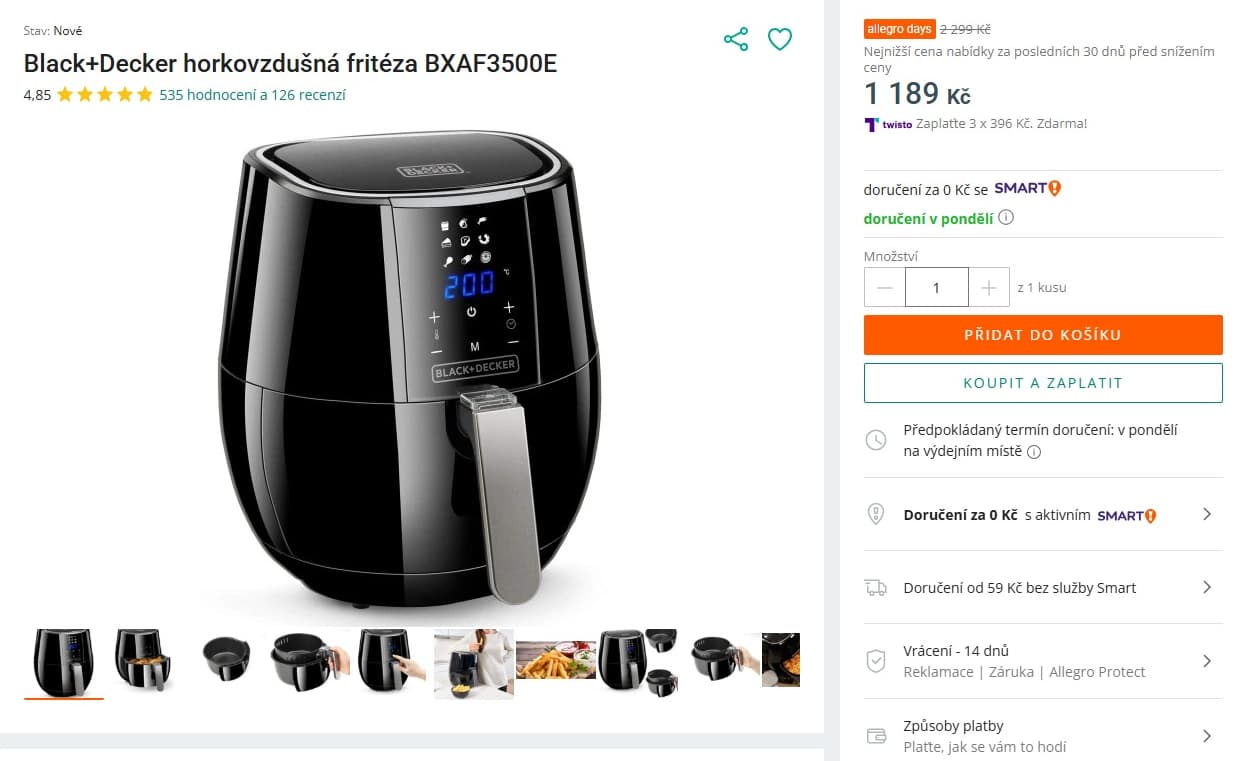 Horkovzdušná fritéza Black & Decker