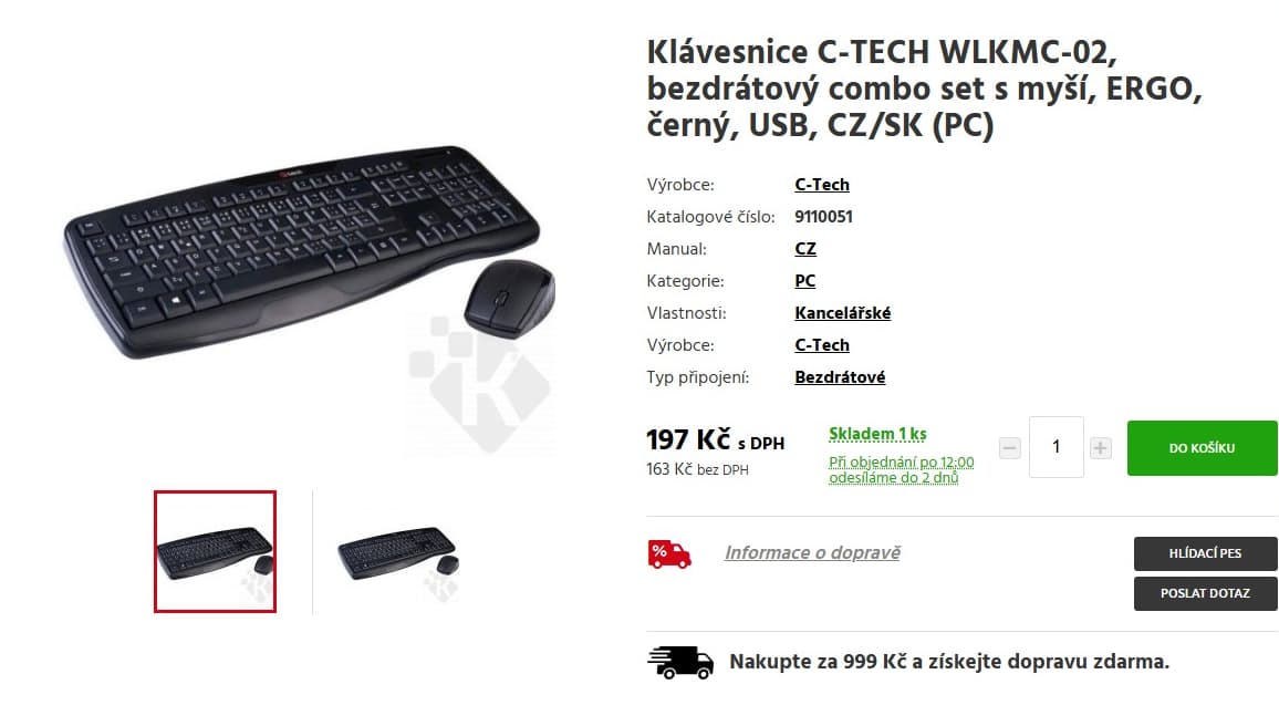Set myš, klávesnice C-Tech, bezdrátové