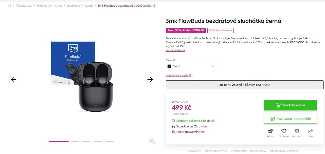 BT sluchátka 3mk FlowBuds