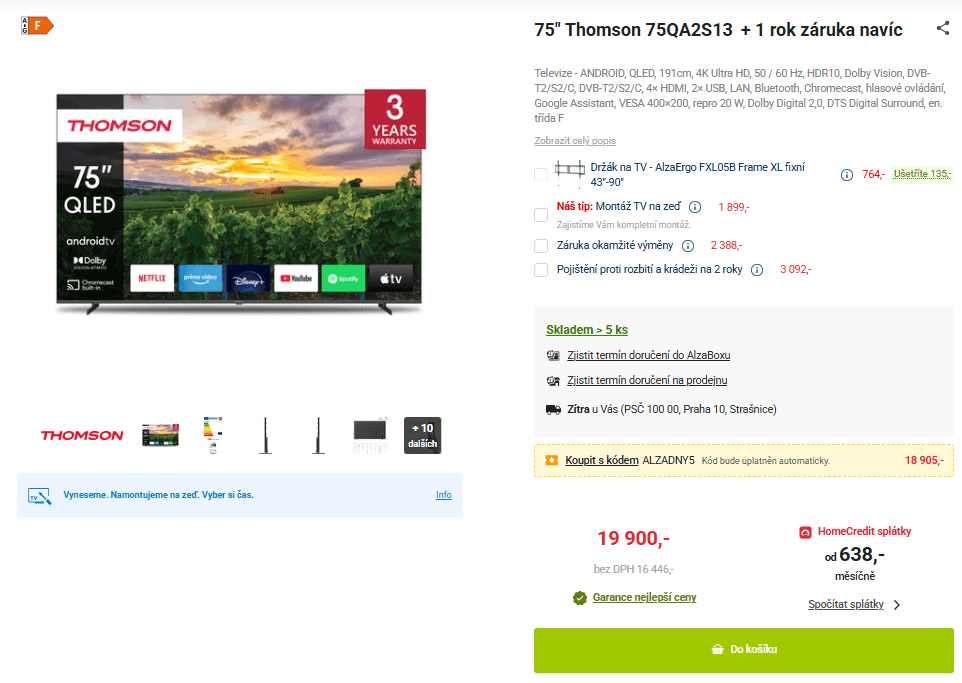 4K Android TV, 191cm, Thomson