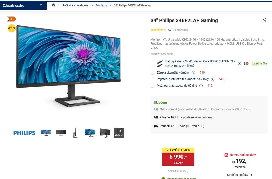 PC ultra wide monitor Philips, 34", repro