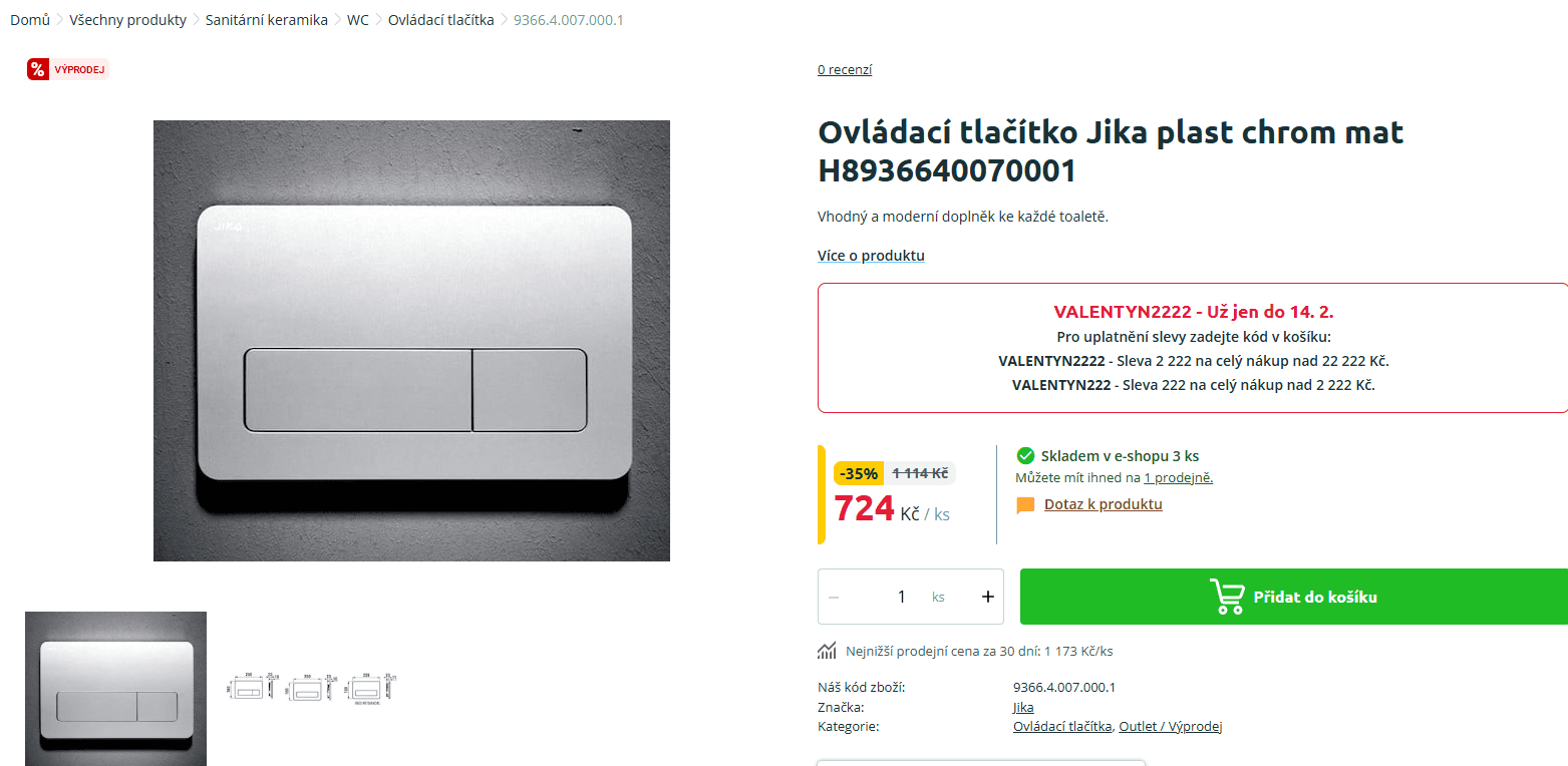 Ovládací tlačítko Jika, chrom mat
