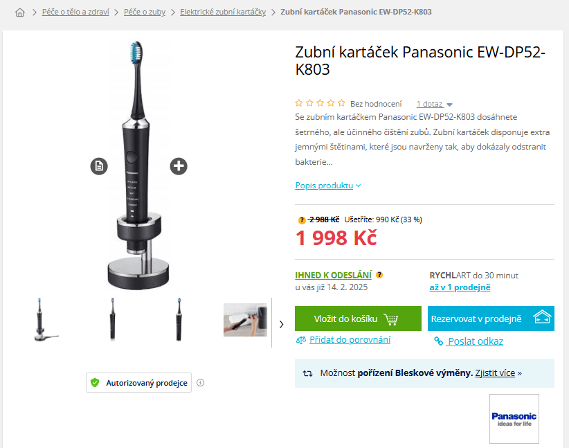 El. kartáček Panasonic, sonický, 2vibrace