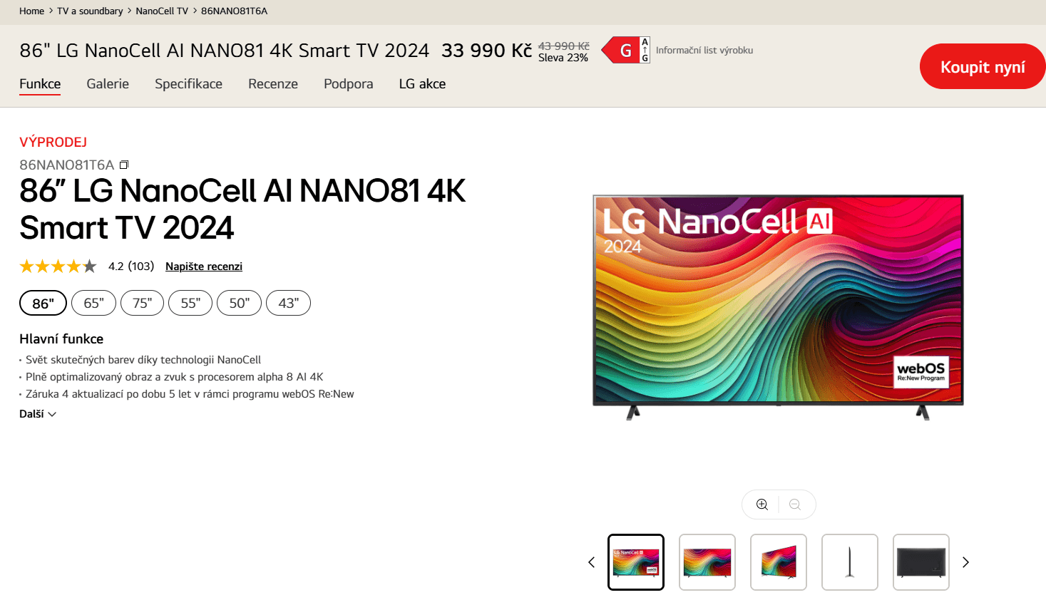 4K Nanocell TV 217 cm, LG