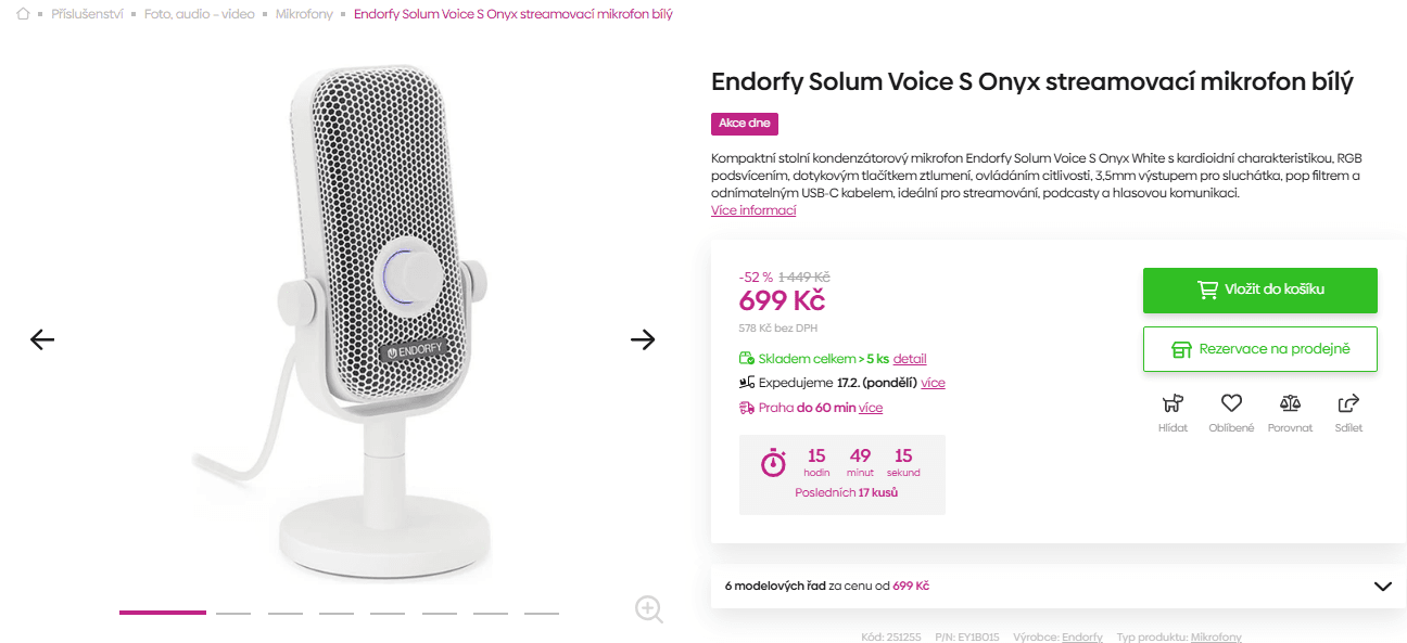 Mikrofon pro hraní, stream, videa Endorfy