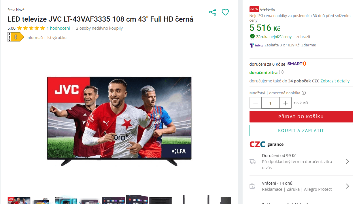 FHD Smart TV, HDR, BT, Android, 108cm, JVC