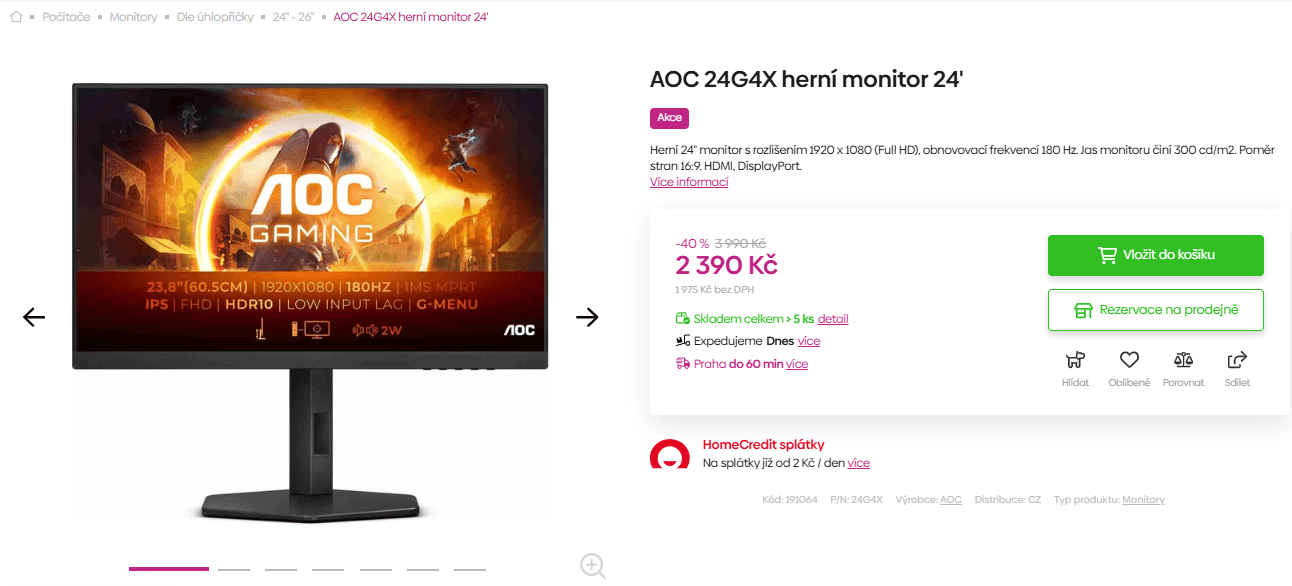 Herní PC monitor AOC 24", repro