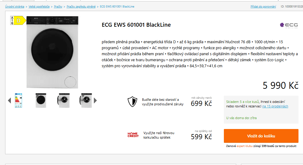 Pračka ECG, slim, 6 kg, 1000 ot