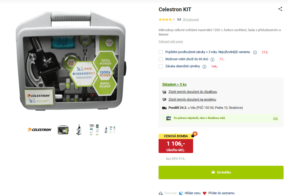 Mikroskop Celestron, příslušenství, 1200x