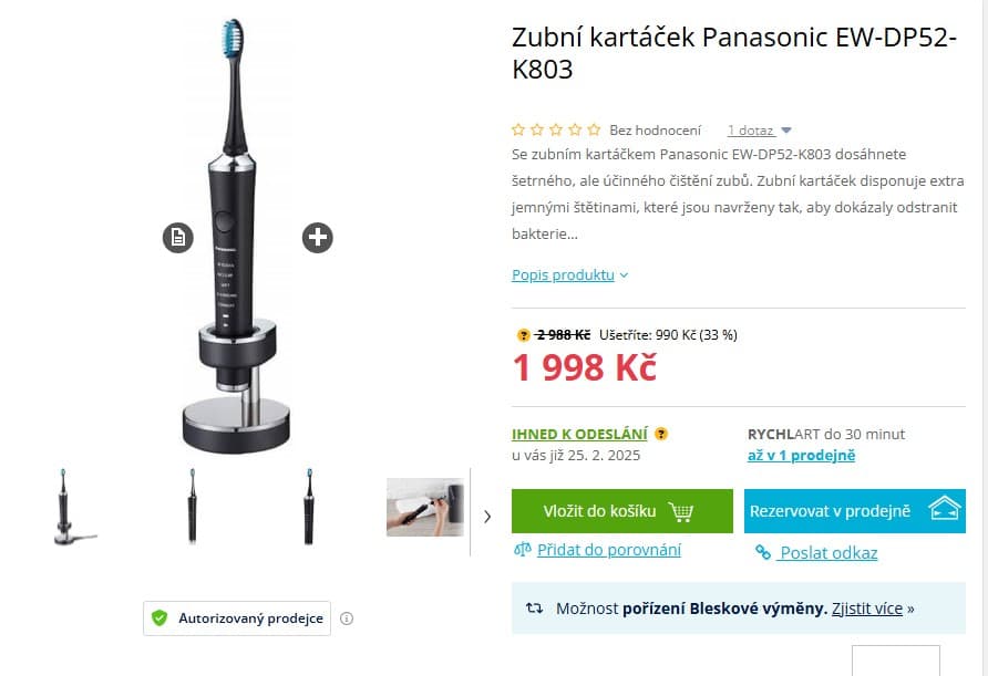 El. kartáček Panasonic, sonický, 2vibrace
