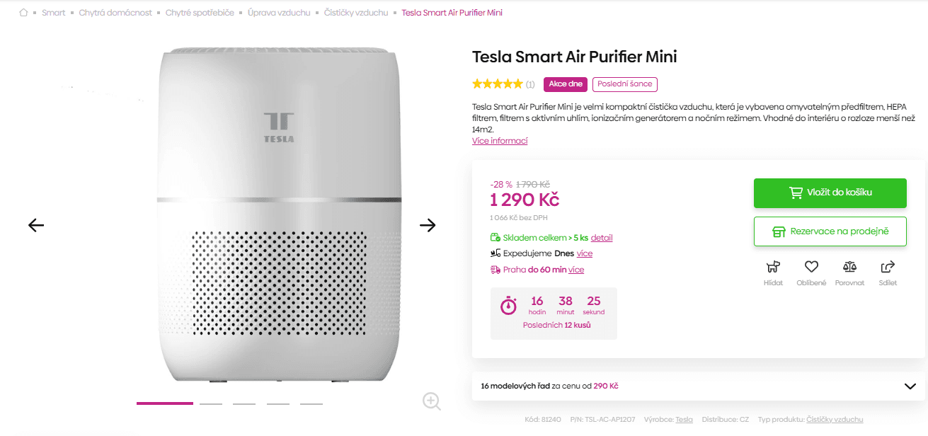 Čistička vzduchu Tesla, 3 filtrace