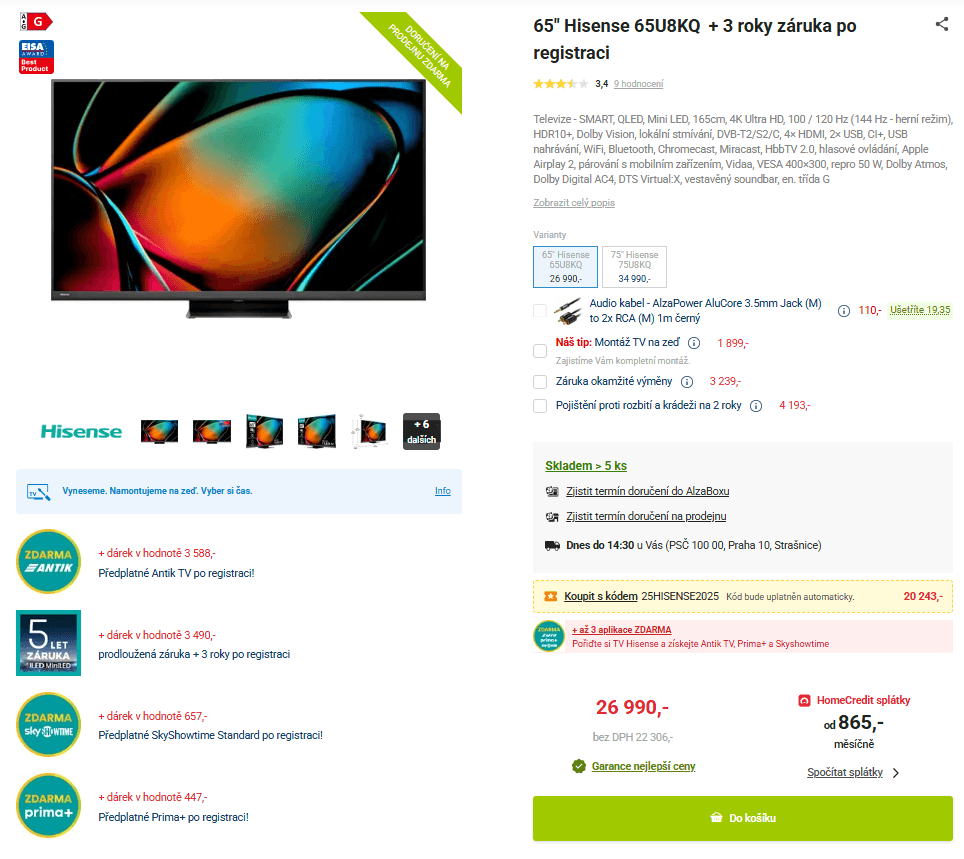 4K QLED 100Hz Atmos, Imax, 164cm, Hisense