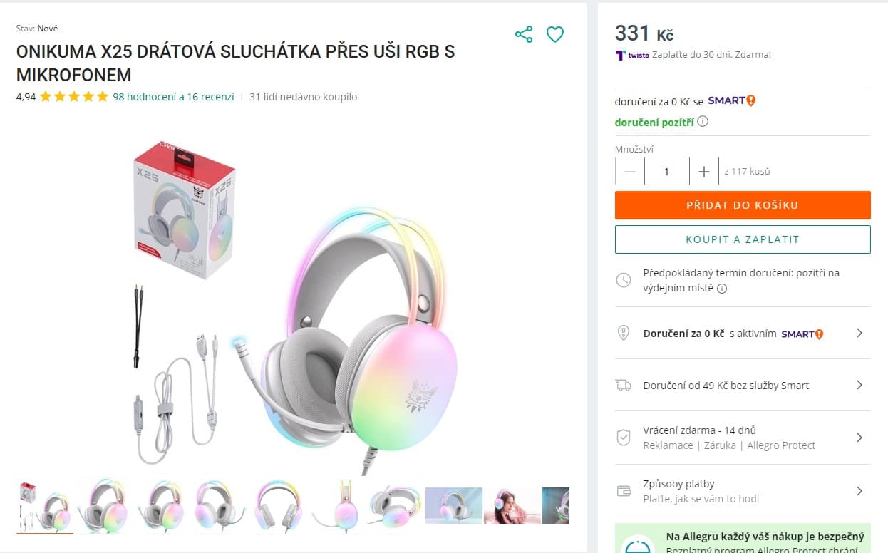 Sluchátka ONIKUMA X25, RGB, mikrofon