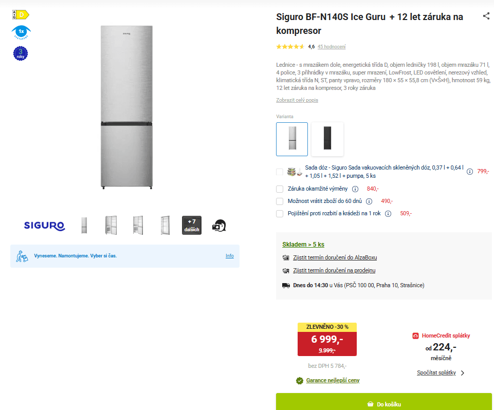 Lednice Siguro 180cm, nerez, LowFrost