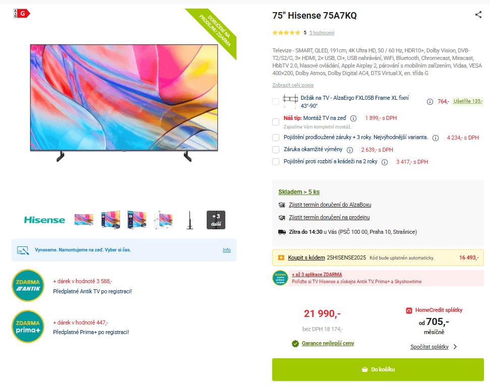 4K QLED Smart TV, Atmos, 191cm, Hisense