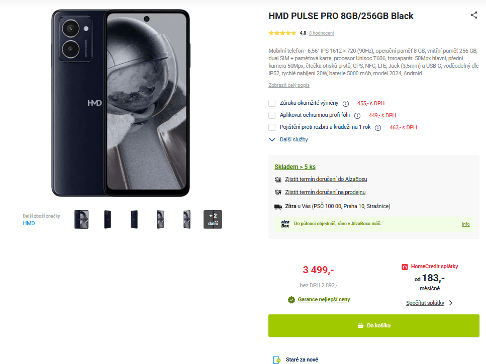 HMD 8x 1,6GHz, 8/256 GB, 6,56"
