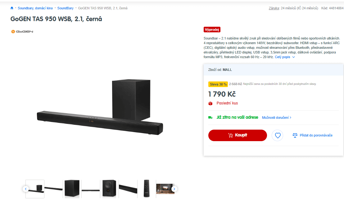 Soundbar Gogen 2.1, 140W, subwoofer