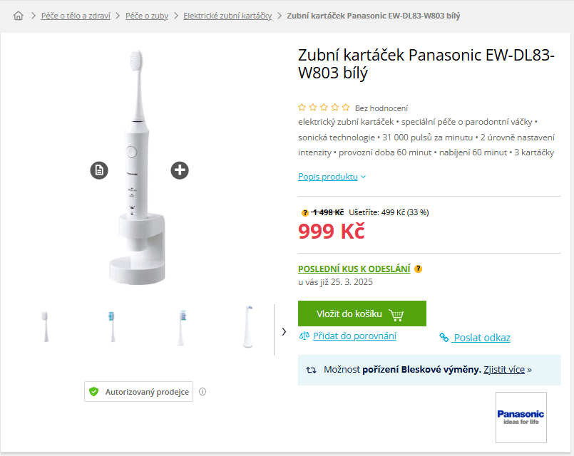 El. sonic zubní kartáček Panasonic