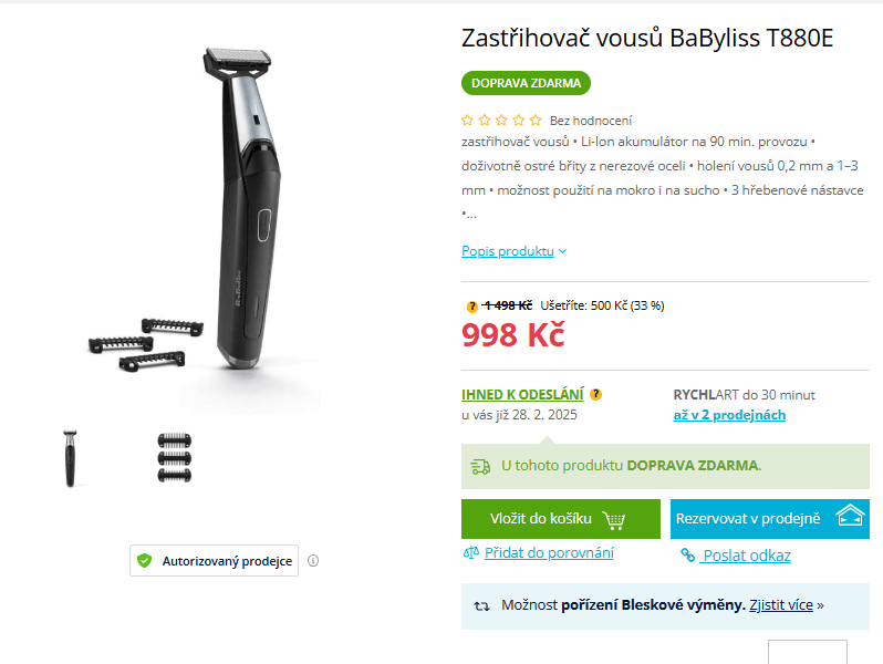 Zastřihovač vousů BaByliss, aku