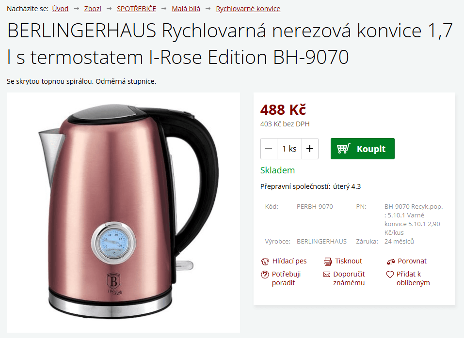 Rychlovarná konvice Berlingerhaus, 1,7 l