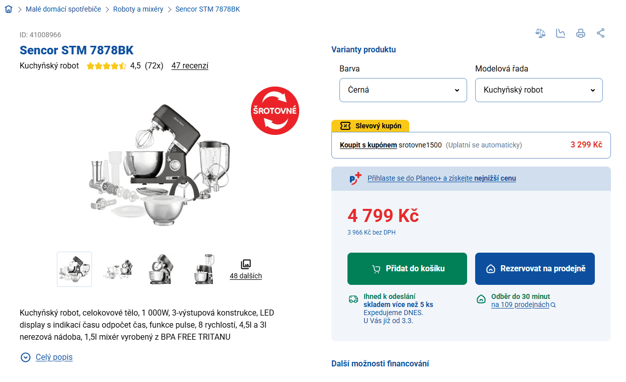 Kuchyňský robot Sencor, příslušenství