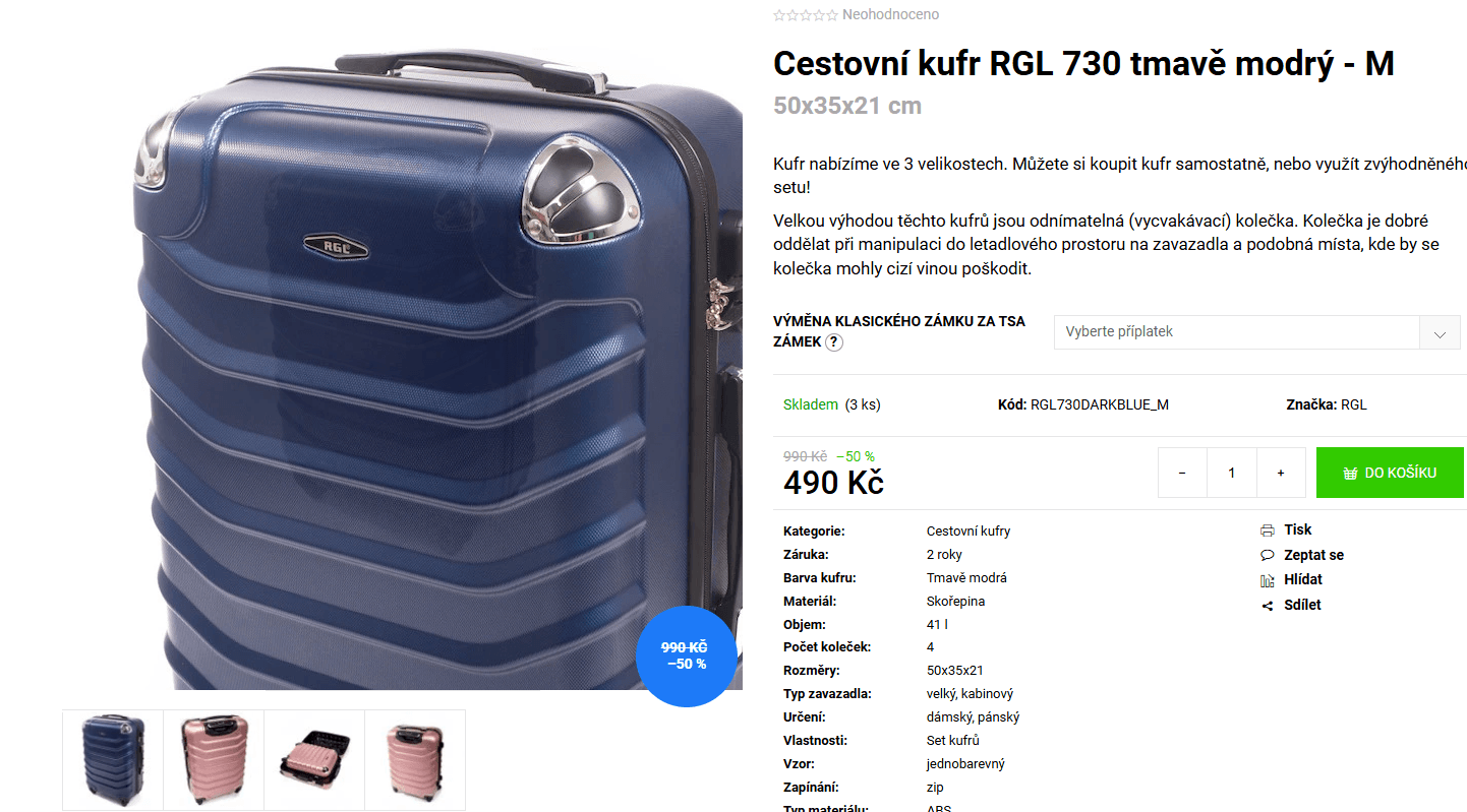 Skořepinový kabinový kufr RGL