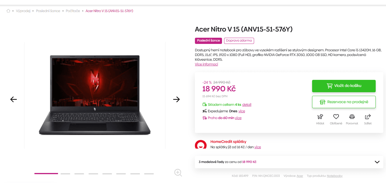 Acer i5 4,6GHz, 16GB RAM, 6GB Nvidia, 15,6"
