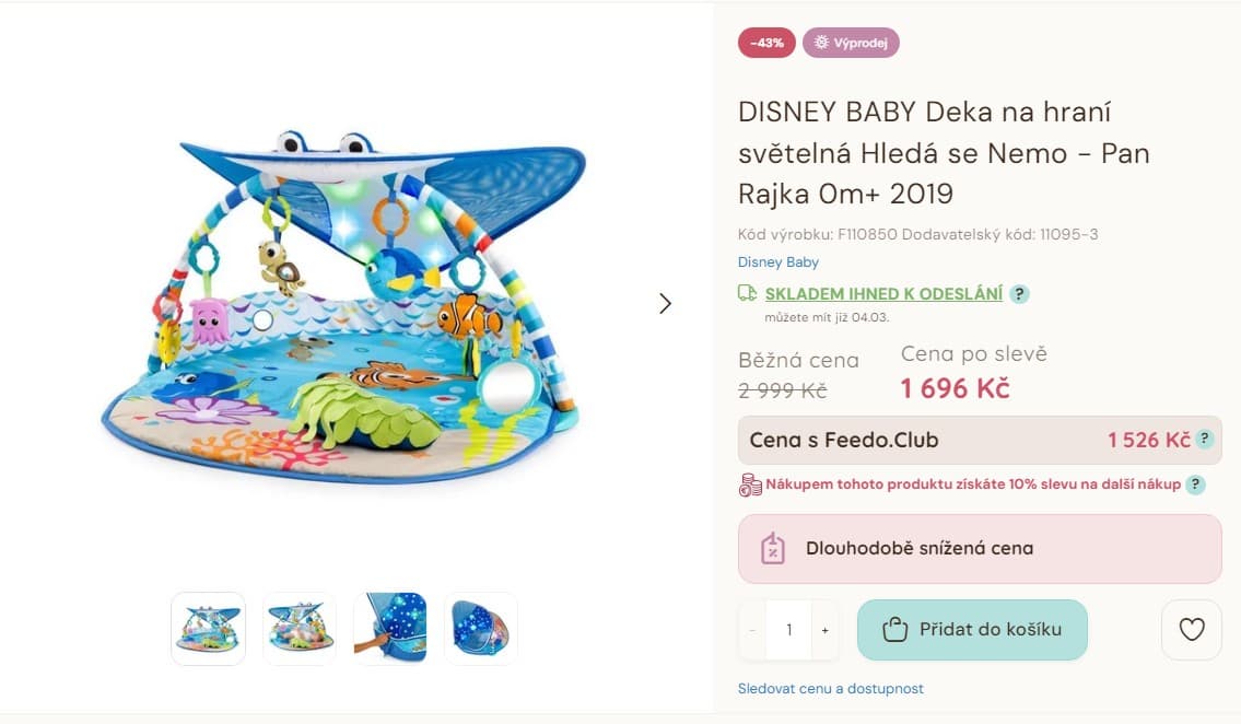 Deka na hraní světelná Disney Hledá se Nemo