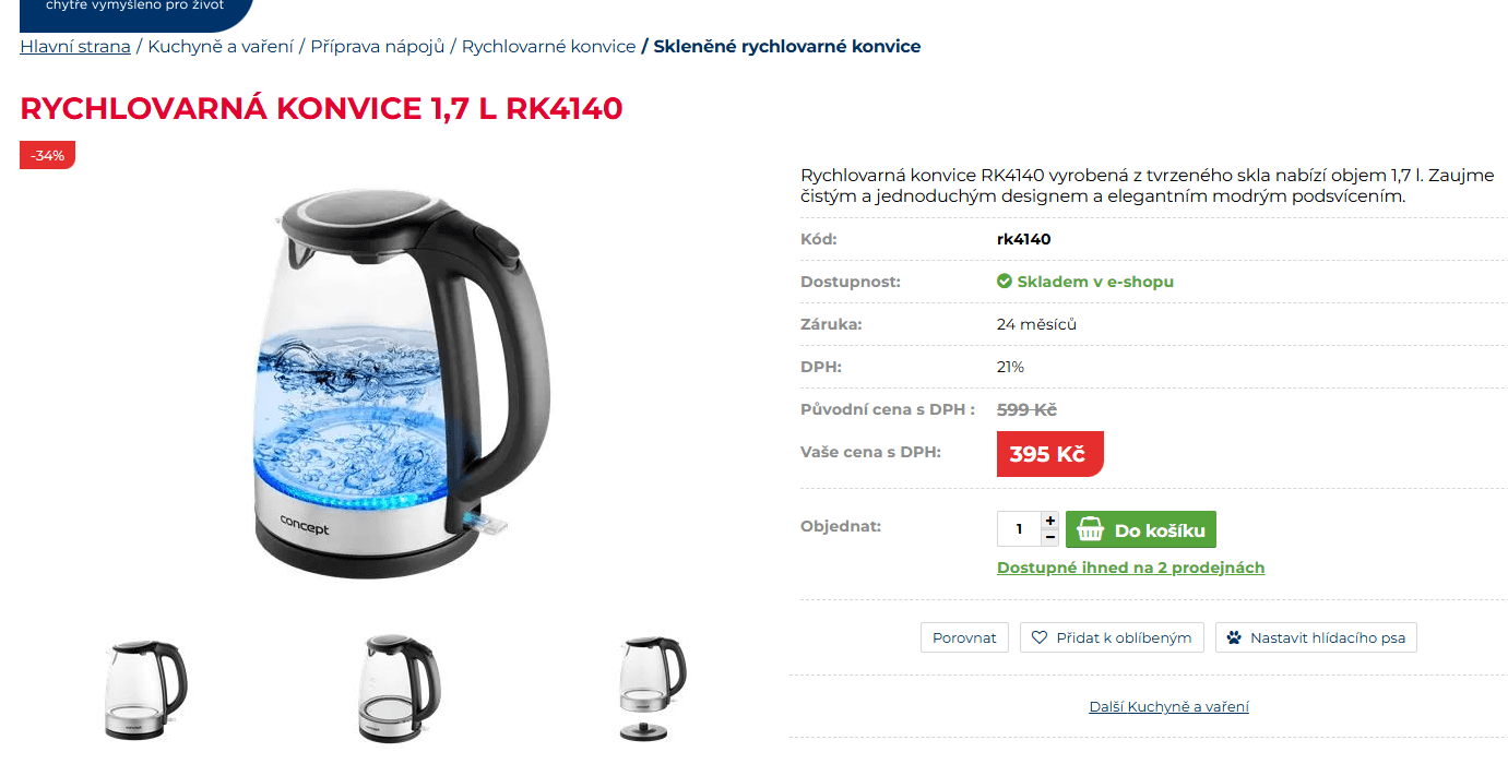 Rychlovarná konvice Concept 1,7l.