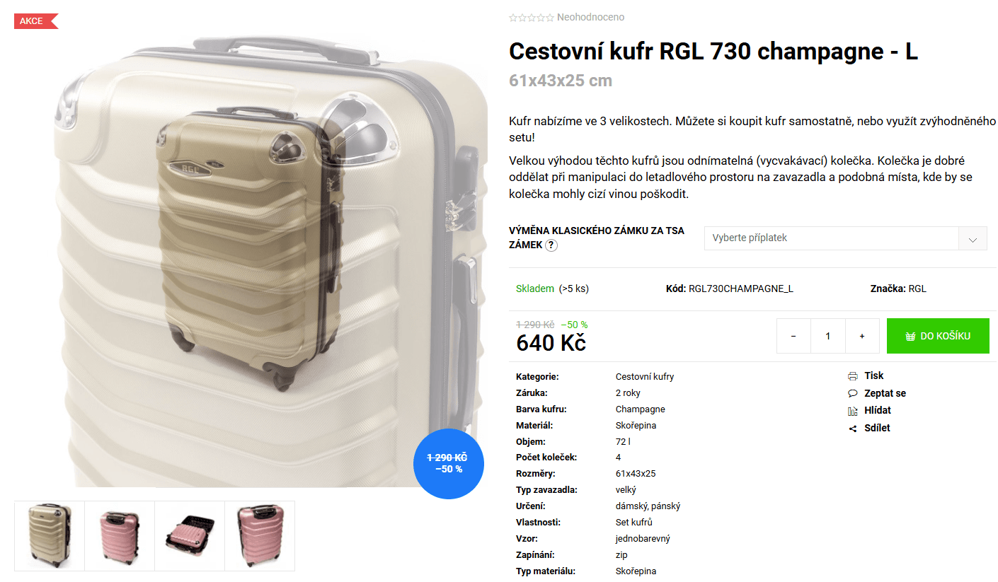 Skořepinový kufr RGL L, 72 litrů