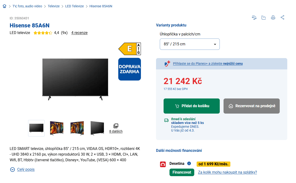 4K QLED TV 215cm Hisense