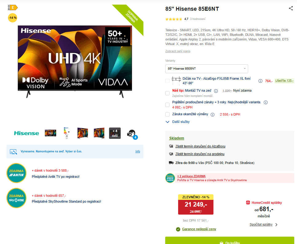 4K Smart TV, 215cm, Hisense
